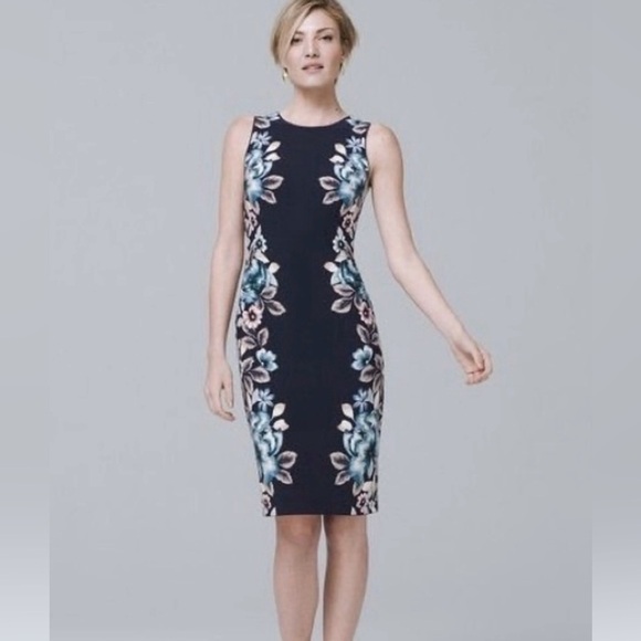 White House Black Market Dresses & Skirts - WHBM navy blue floral reversible dress in great condition!​​​​​